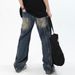 Patchwork Jeans High Street Trendy Oversized Straight Leg Wide Leg Trousers Style Heavyweight High End For Men And Women_mkmklike.com