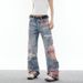 American Style Design Lace Patchwork Jeans For Men Trendy Brand Hip Hop Loose Casual Washed Vintage Wide Leg Straight_mkmklike.com