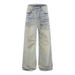 Punk Wateland Style Ditreed Dirty Wide-Leg Jean For Men Street Fahion Faded Wahed Looe Caual Straight Long_mkmklike.com