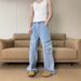Vintage Washed Denim Cargo Pants For Men & Women - Relaxed Fit Wide Leg Jeans With Multiple Pockets - Comfortable Polyester Workwear Trousers_mkmklike.com
