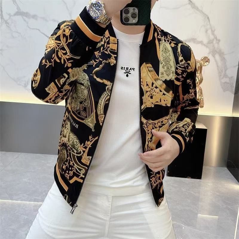 Spring And Autumn New European Style Brand Internet Celebrity Heavy-Duty Printed Jacket Men's Fashion Slim Fit Casual_mkmklike.com