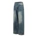 Washed Distressed White Jeans Street Style American Punk Vintage Loose Wide-Leg Straight Long Men's Floor-Length Pants_mkmklike.com
