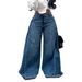 Y2K Wide-Leg Flared Jeans For Women – Retro High-Waisted Loose Fit Floor-Length Denim Pants, Vintage 90s Baggy Trousers_mkmklike.com