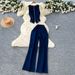 Women's Clothing Temperament Design Metal Button Round Neck Sleeveless Vest + High Waist Wide Leg Trousers Denim Suit For Women_mkmklike.com