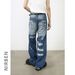 Men's American Retro Destroyed Denim Pants | Distressed Ripped Loose Fit Straight Leg Wide Leg Jeans With Multiple Tears_mkmklike.com