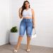 Plus Size Washed Blue Stretch Denim Shorts, Mid Waist Slimming Rolled Up Shorts, Cross Border Wholesale_mkmklike.com