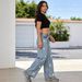 Women's Diamond Patterned Rhinestone Wide Leg Jeans Light Blue Washed Denim Trousers Factory Direct Wholesale_mkmklike.com