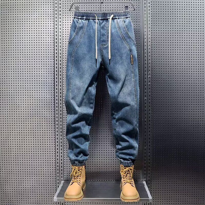 Men's Baggy Cargo Jogger Pants Retro Washed Cotton-Blend Drop Crotch Casual Trousers With Adjustable Drawstring & Tapered Cuffs_mkmklike.com