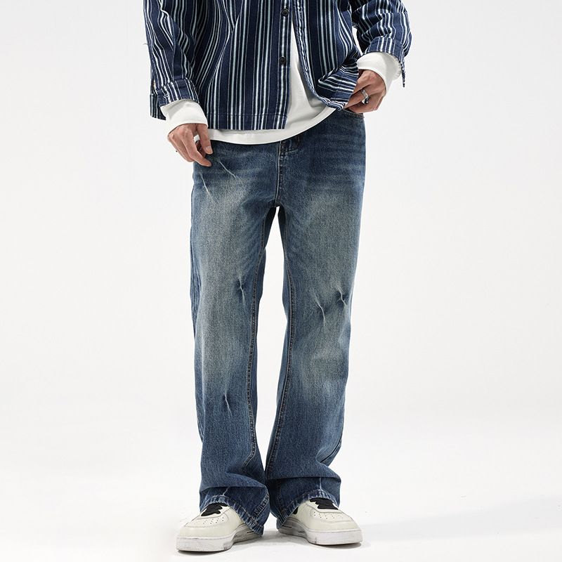 Men's Clothing Nostalgic Micro Flared Jeans Men's Autumn And Winter Retro Drape Washed Pants Loose Casual High Street Straight_mkmklike.com