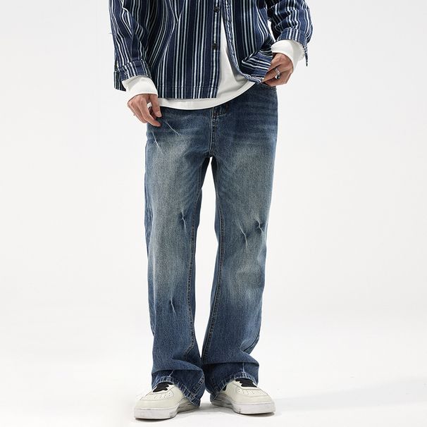 Men's Clothing Nostalgic Micro Flared Jeans Men's Autumn And Winter Retro Drape Washed Pants Loose Casual High Street Straight_mkmklike.com
