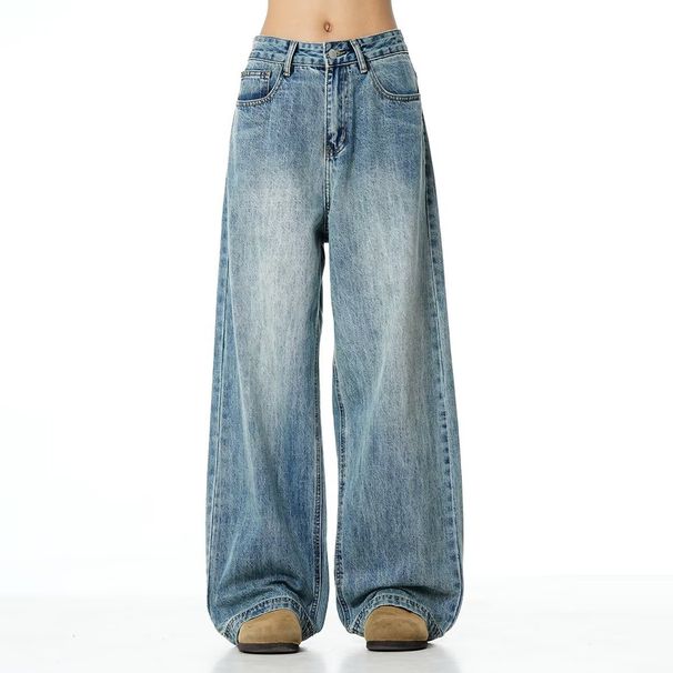 Men's Clothing Fashion Mid Waist Design Lightning Crack Washed Jeans For Men Spring And Autumn Retro Loose Straight Pants_mkmklike.com