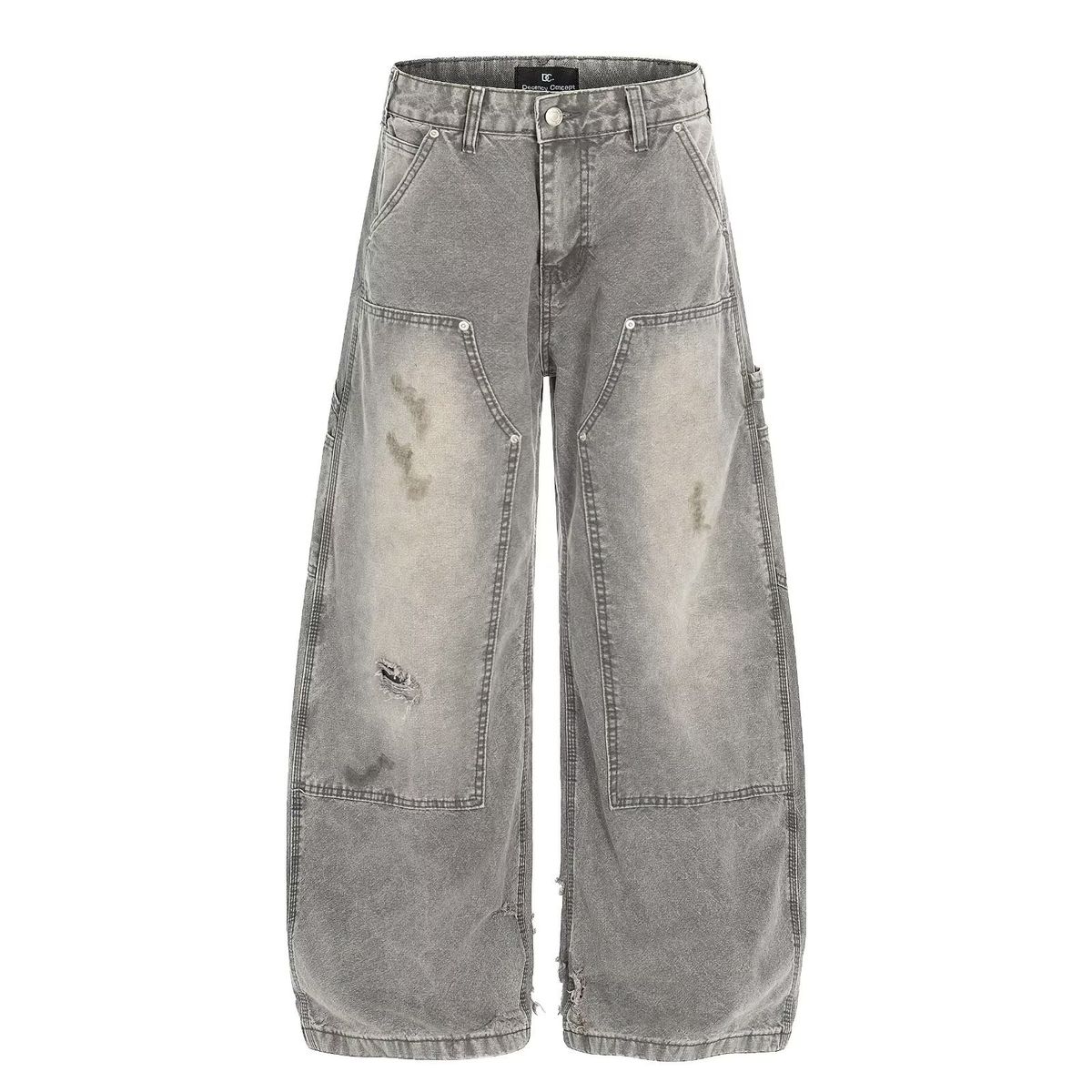 Unisex High Waist Vintage Washed Straight-Leg Jeans Relaxed Fit Distressed Details Grey S-3XL Men's Clothing Denim_mkmklike.com
