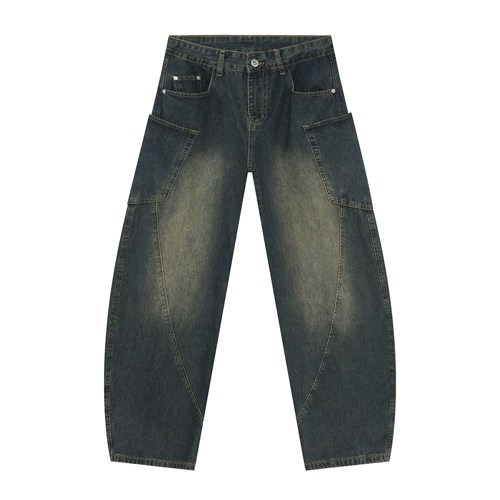 Men's Workwear Jeans With Structural Seam Design & Curved Utility Pockets Loose Fit Denim Pants For All Seasons (XS-XL)_mkmklike.com