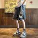 American High Street Hip-Hop Distressed Summer Wide-Leg Denim For Men Loose Straight Cat Whiskers Destroyed Five-Point_mkmklike.com