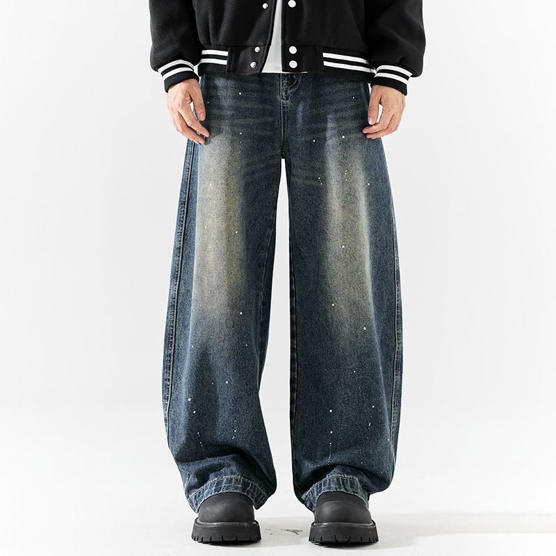 New Men's Wide Leg Straight Leg Jeans 2025 High Street Trendy Brand Casual Long Pants Loose Fit for Youth Autumn Winter Washed_mkmklike.com