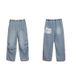 Trendy Distressed Letter Print Wide Leg Jeans For Women - Vintage Streetwear Denim Pants With Low Waist & Zip Details_mkmklike.com