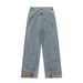 Reverse-Wear Pocket Denim Men's High Street Fashion Design Sense Niche Straight Loose Wide-Leg Pants_mkmklike.com
