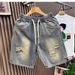 American Style Casual Distressed Jeans For Men Loose Trendy Cool Five-Point Shorts Summer New Mid-Length Pants_mkmklike.com