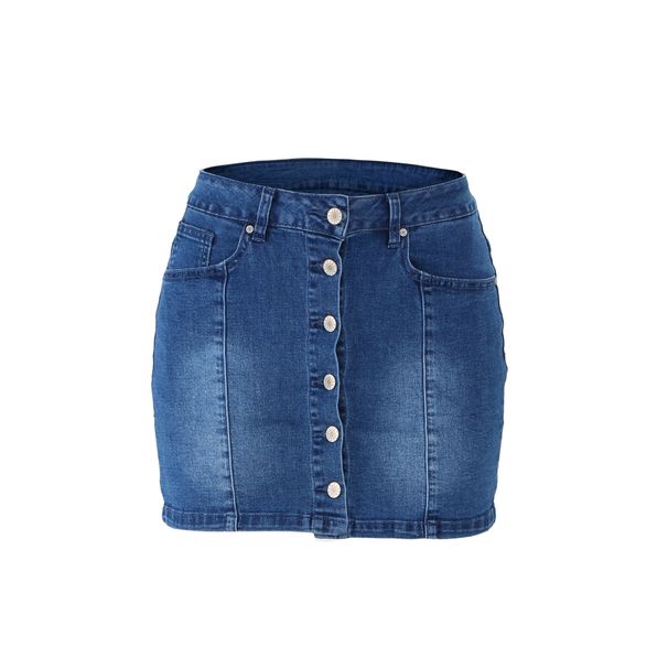 New Split-breasted Denim Casual Skirt Women's Summer Hip Skirt_mkmklike.com