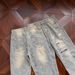 Men's Casual Patchwork Distressed Jeans With Paisley Print, Straight Leg Cleanfit Denim Pants For Spring & Autumn_mkmklike.com