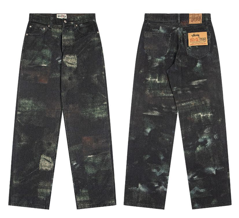 STU American Street 2025 New Full Print Branches Trend Basketball Sports Casual Trousers Loose Straight Denim_mkmklike.com