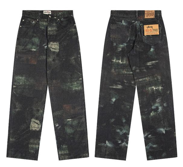 STU American Street 2025 New Full Print Branches Trend Basketball Sports Casual Trousers Loose Straight Denim_mkmklike.com