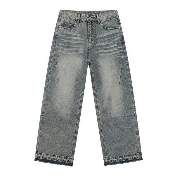 Men's Clothing Retro Distressed Raw Edge Design High Street Versatile Casual Straight Loose Jeans Trend_mkmklike.com