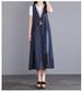 Black Loose Waist Solid Color Mid Length With Commuting Cotton Shoulder Straps, High-End Denim Dress_mkmklike.com
