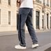 Men's Clothing Vintage Washed Blue Jeans – Straight-Leg Minimalist Denim Pants (Classic Fit, Light Stretch, Distressed Detailing, Retro Streetwear)_mkmklike.com