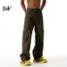 EF JEANS | 2024 New American Solid Color Large Pocket Overalls Army Green Casual Loose Straight Jeans_mkmklike.com