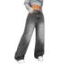 Women's High-Waisted Straight-Leg Jeans – Classic Washed Denim With Button Details, Non-Stretch Cotton Blend, Fall Streetwear Essential_mkmklike.com