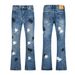 High Street Trendy Brand Cross-border AM New Lightning Black And White Patchwork Leather Couple Jeans, Unisex Style_mkmklike.com