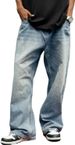 Mens Baggy Jeans Vintage Plain Pants Casual Wide Leg Loose Fit Denim Hip Hop Jean_mkmklike.com