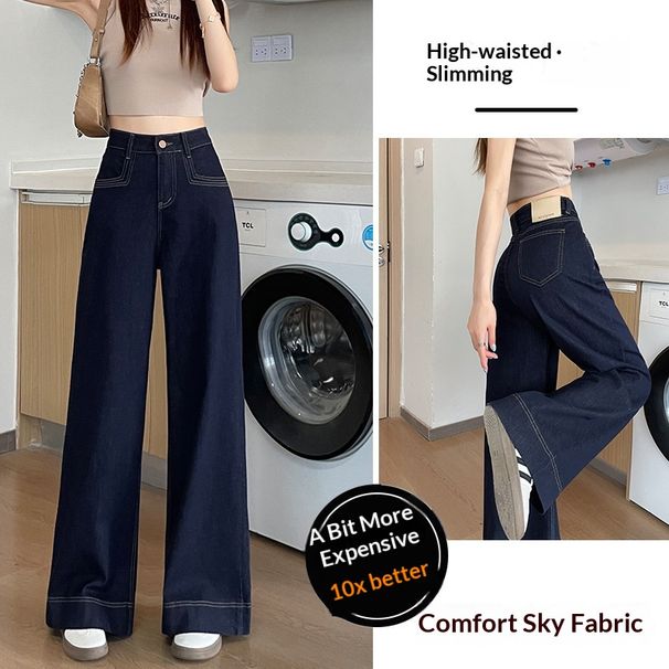 Clair Clair Denim Blue Straight-Leg Jeans Women, Autumn And 2025 New High-Waisted Loose Elastic Floor-Length Wide-Leg Pants For_mkmklike.com
