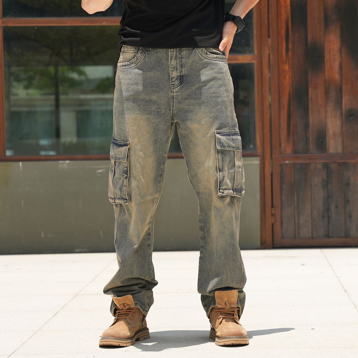 Men's Clothing Brand Multi Pocket European And American Work Jeans Men's Wide Leg Loose Large Size_mkmklike.com