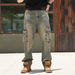 Men's Clothing Brand Multi Pocket European And American Work Jeans Men's Wide Leg Loose Large Size_mkmklike.com