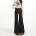 6313#American-style Denim Flared Jeans For Women, Dark Blue, Non-tight-fitting, Casual Straight-leg Bell-bottom Pants_mkmklike.com