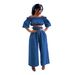 Women's Clothing One Shoulder Navel Baring Top Short Sleeved Wide Leg Solid Color Denim Suit For Women_mkmklike.com