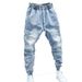 Men's Clothing Light Blue Stretch Jeans – Relaxed Fit Jogger Pants With Adjustable Drawstring – Hip-Hop Streetwear – Soft Washed Cotton Blend_mkmklike.com