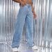 Pearl-Embellished High Waist Straight Leg Jeans – Vintage Wash Denim Pants For Women_mkmklike.com