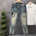 Men's Clothing Street Washed Distressed Fashion Jeans Straight Loose High Street Vibe Style Long Pants_mkmklike.com