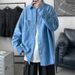 2025 Spring And Autumn Minimalist Denim Men's Long Sleeve Korean Edition Trendy Casual Shirt Loose Personalized Couple_mkmklike.com