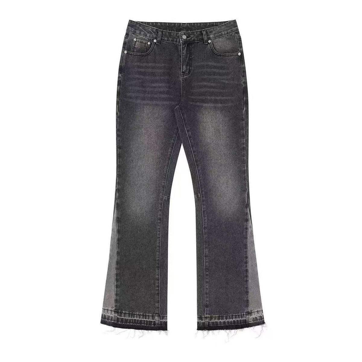 Vintage Distressed Fringe High Street Straight Leg Wide Hem Jeans for Men Retro Washed Denim Pants with Splatter Paint Design_mkmklike.com