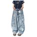 Vintage Washed Blue High-Waisted Wide-Leg Jeans For Men & Women – Relaxed Fit, Multi-Pocket, Retro Denim Pants_mkmklike.com