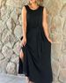 Women's Round Neck Sleeveless Dress Slit Solid Color Casual Commuting Long Skirt_mkmklike.com