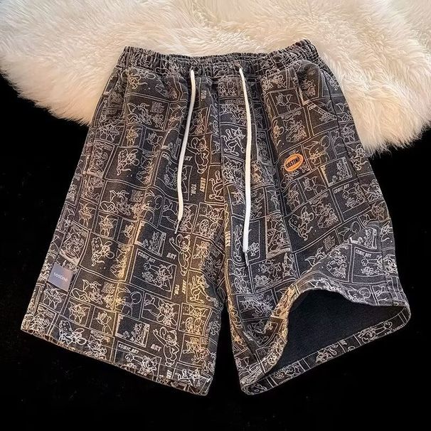 Men's Straight Leg Denim Shorts Summer Thin Style High Street Casual Trendy Brand Loose Five Point Pants_mkmklike.com