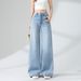 Light Blue Wide-leg Jeans For Women, Spring 2026 New Style, Casual High-waisted Slimming Loose Straight Floor-length_mkmklike.com