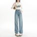 Slim-fit Straight-leg Jeans Women, 2026 Spring New Style, High-waisted Wide-leg Pants For Petite Figures, Loose-fitting_mkmklike.com
