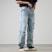 Vintage Wash Men's Relaxed Fit Straight Leg Jeans - Light Blue Distressed Cotton Trousers For Urban Style (S-3XL)_mkmklike.com