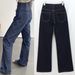 CE Straight-leg Jeans For Women, Dark Blue, Versatile, Slim-fit, Front Patch Pocket, High-waisted Long Pants, Women's_mkmklike.com